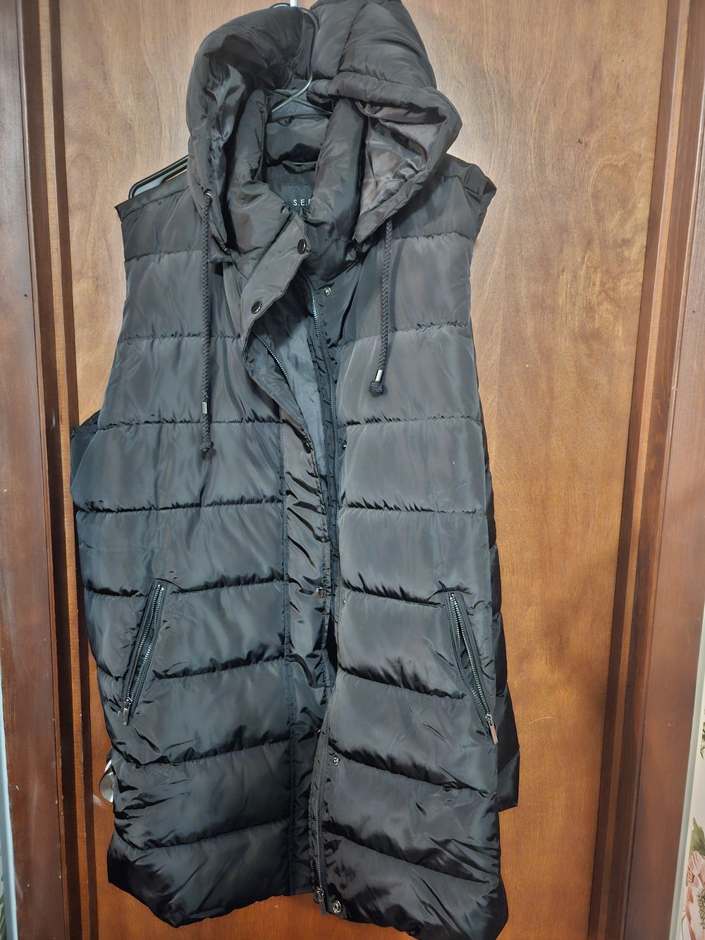 Sebby Women’s Black Quilted Hooded Puffer Coat